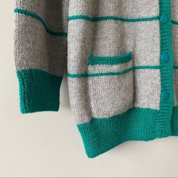 Minkha-Made in Bolivia 100% Alpaca Striped Knit Button Front Sweater - Picture 8 of 11